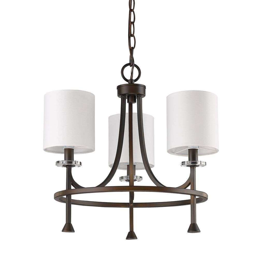 Acclaim Lighting-IN11041ORB-Kara - Three Light Chandelier - 18 Inches Wide by 16.5 Inches High Oil Rubbed Bronze  Polished Nickel Finish with White Fabric Shade with Clear Crystal