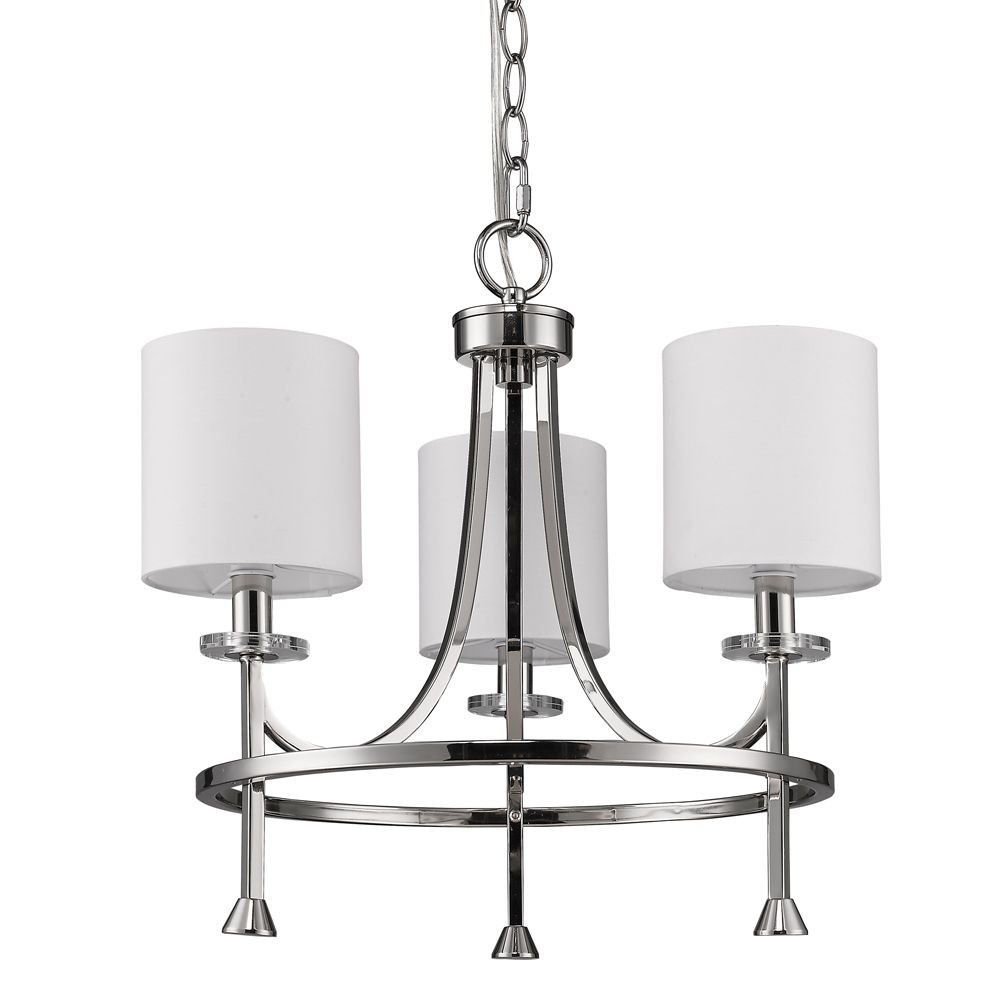 Acclaim Lighting-IN11041PN-Kara - Three Light Chandelier - 18 Inches Wide by 16.5 Inches High Polished Nickel  Polished Nickel Finish with White Fabric Shade with Clear Crystal