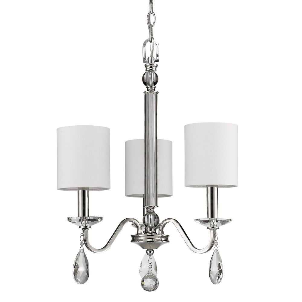 Acclaim Lighting-IN11051PN-Lily - Three Light Mini Chandelier - 16 Inches Wide by 22.25 Inches High   Polished Nickel Finish with White Fabric Shade with Clear Crystal