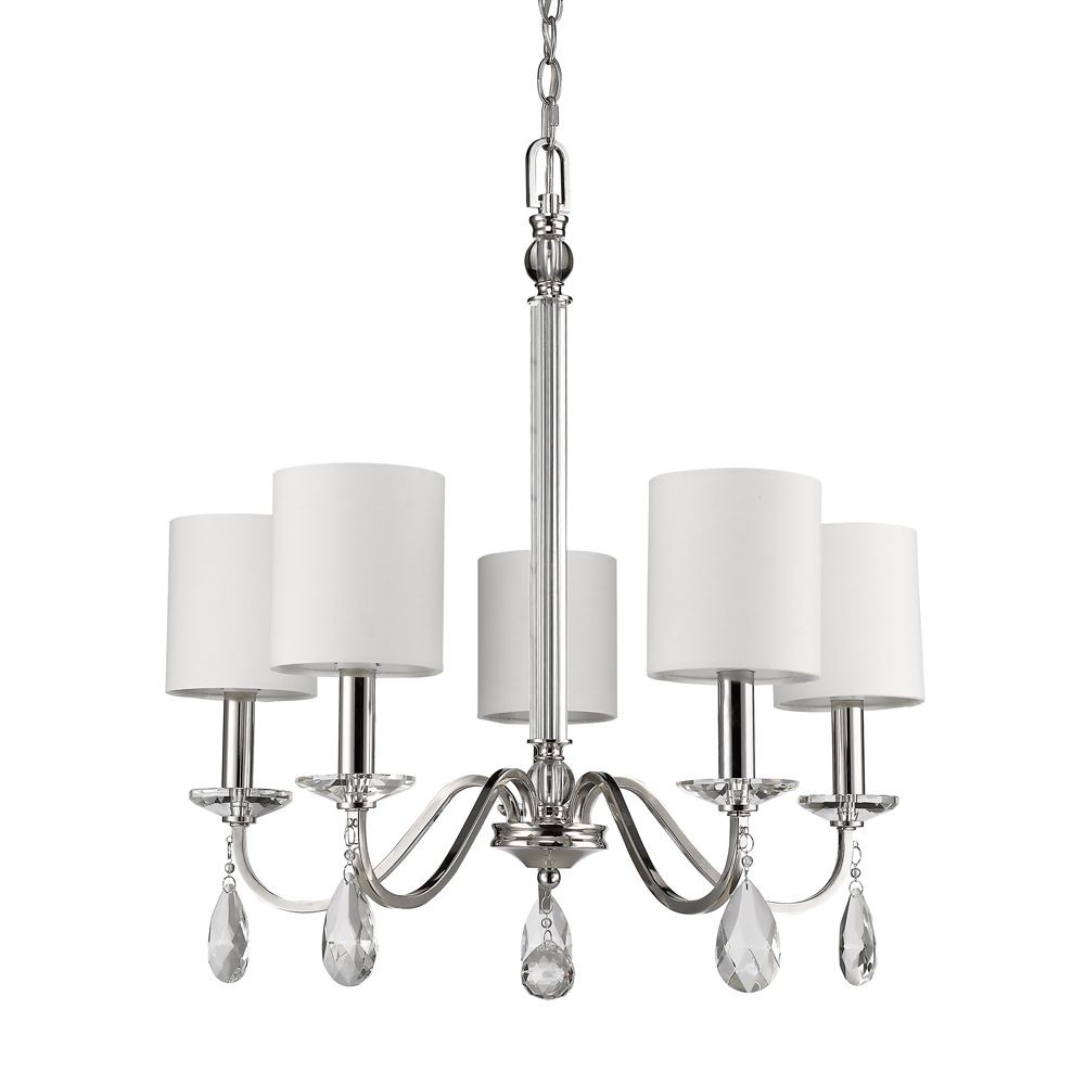 Acclaim Lighting-IN11052PN-Lily - Five Light Chandelier - 23 Inches Wide by 23.75 Inches High   Polished Nickel Finish with White Fabric Shade with Clear Crystal