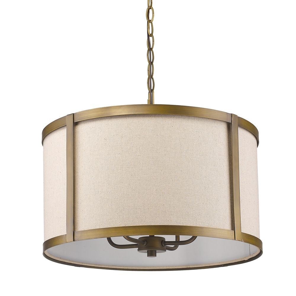 Acclaim Lighting-IN11140RB-Jessica - Four Light Pendant - 19 Inches Wide by 13 Inches High   Raw Brass Finish with Tan Fabric Shade