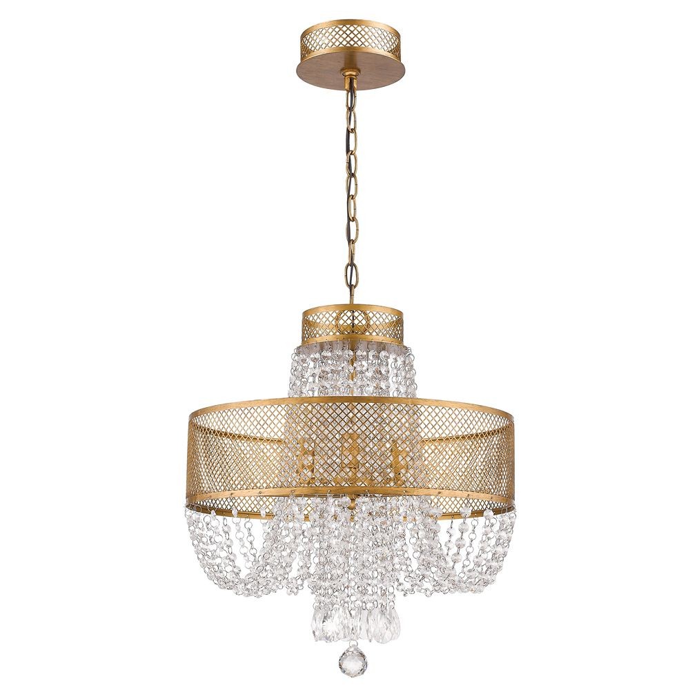 Acclaim Lighting-IN11310AG-Viola - Four Light Chandelier - 18 Inches Wide by 20.5 Inches High   Antique Gold Finish with Gold Mesh Shade with Clear Crystal