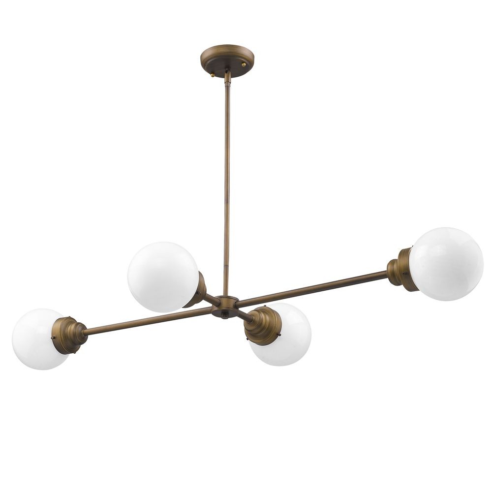 Acclaim Lighting-IN21222RB-Portsmith - Four Light Pendant in Art deco Style - 48 Inches Wide by 6 Inches High   Raw Brass Finish with Opal Glass
