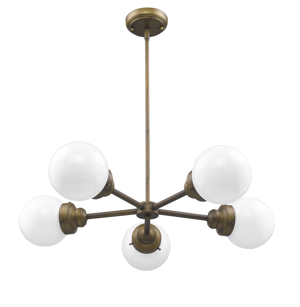 Acclaim Lighting-IN21223RB-Portsmith - Five Light Pendant in Art deco Style - 30 Inches Wide by 6 Inches High   Raw Brass Finish with Opal Glass