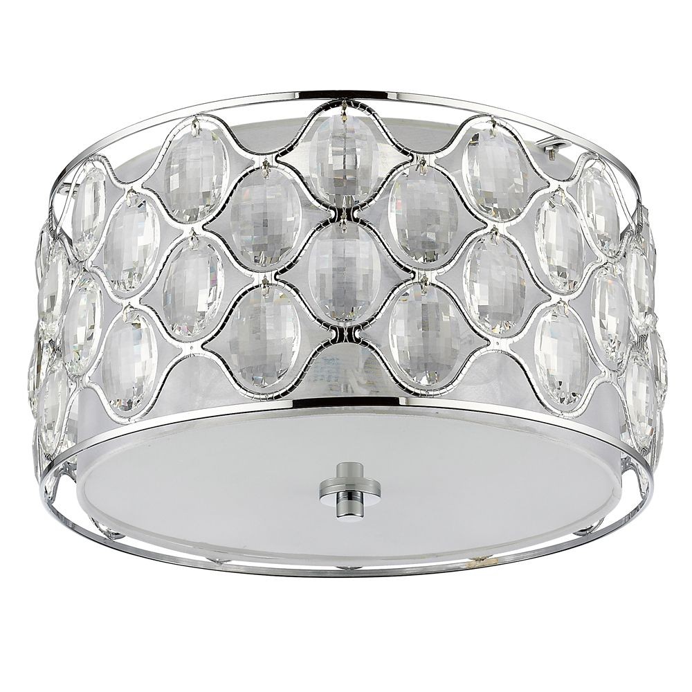 Acclaim Lighting-IN51087PN-Isabella - Three Light Flush Mount - 16 Inches Wide by 9.25 Inches High   Polished Nickel Finish with White Fabric Shade with Clear Crystal