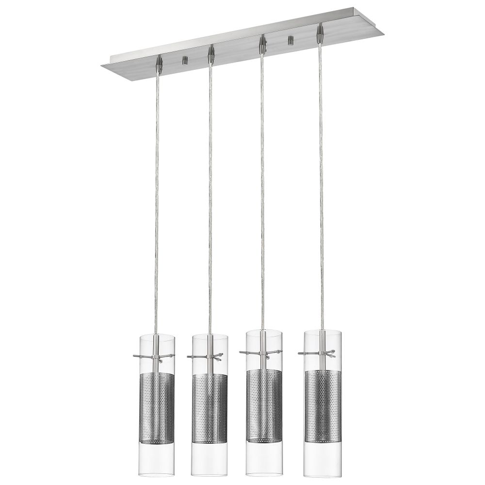 Acclaim Lighting-TP4389-Scope - Four Light Pendant - 11 Inches Wide by 27.5 Inches High   Brushed Nickel Finish with Clear Seeded Glass