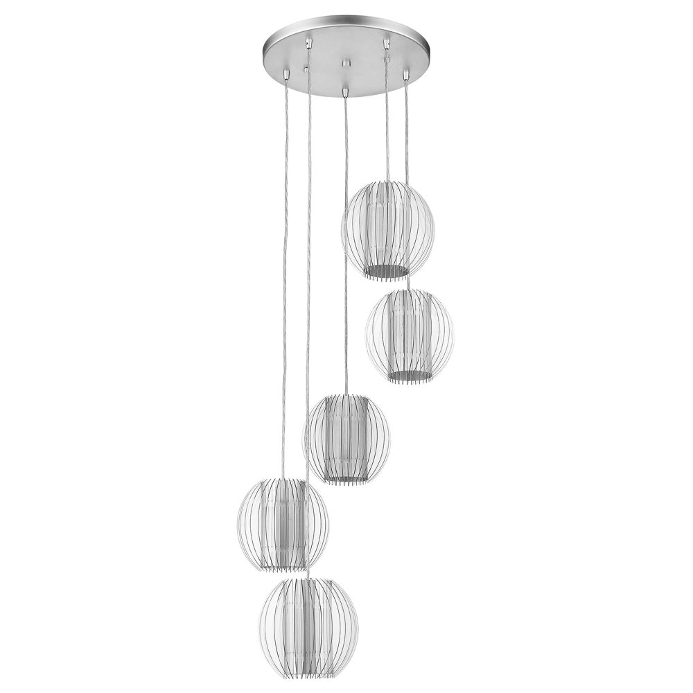 Acclaim Lighting-TP6300-5-Phoenix - Five Light Pendant - 61.5 Inches Wide by 19.5 Inches High   Satin Silver Finish with Clear Acrylic Glass
