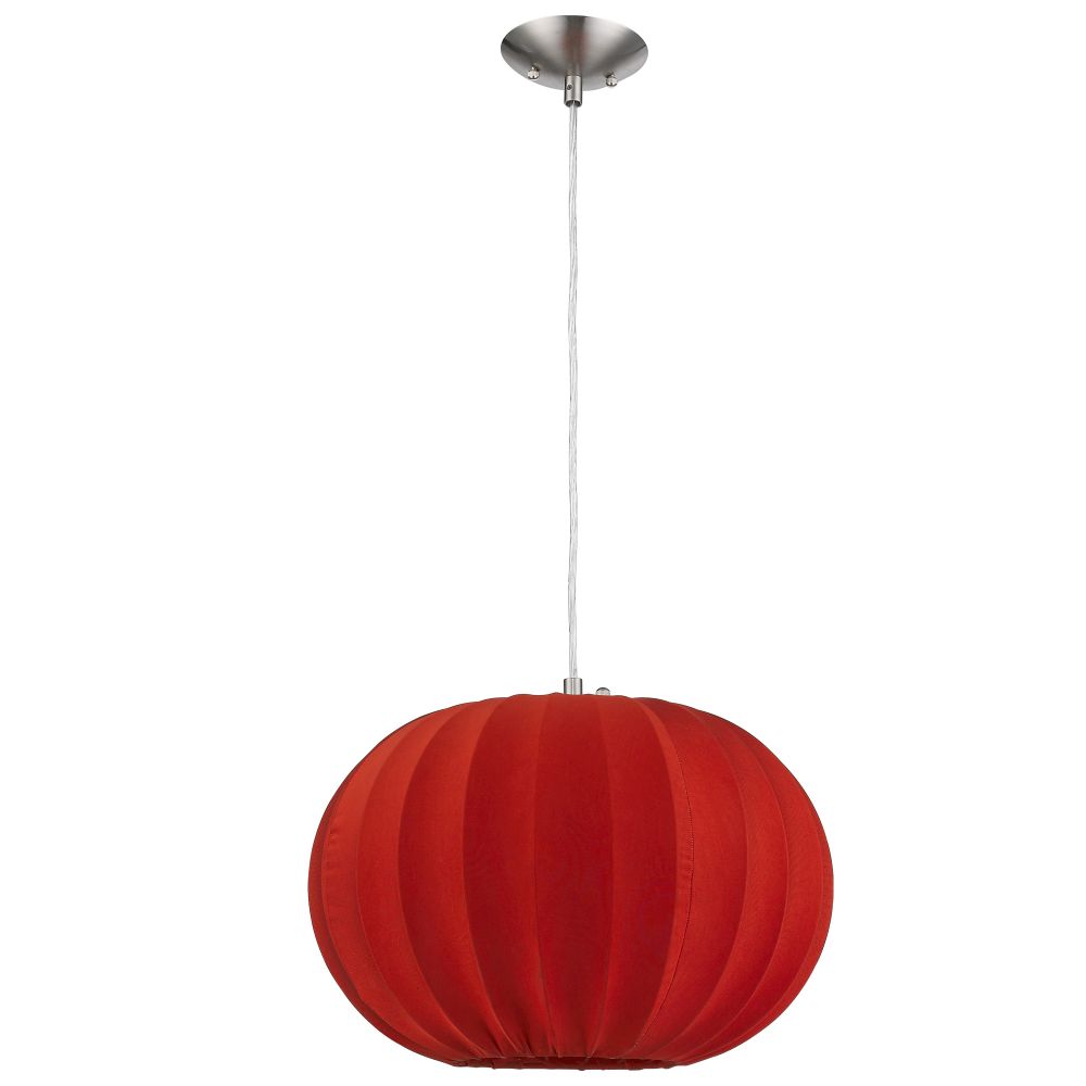 Acclaim Lighting-TP7912-R-Shanghai - One Light Medium Oval Pendant - 11 Inches Wide by 17 Inches High   Bruched Nickel Finish with Sheer Carmine Ribbon Shade