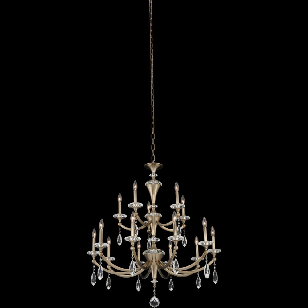 Allegri Lighting-012173-045-FR001-Floridia - Fifteen Light 2-Tier Chandelier Matte Brushed Champagne Gold  Chrome Finish with Firenze Clear Crystal