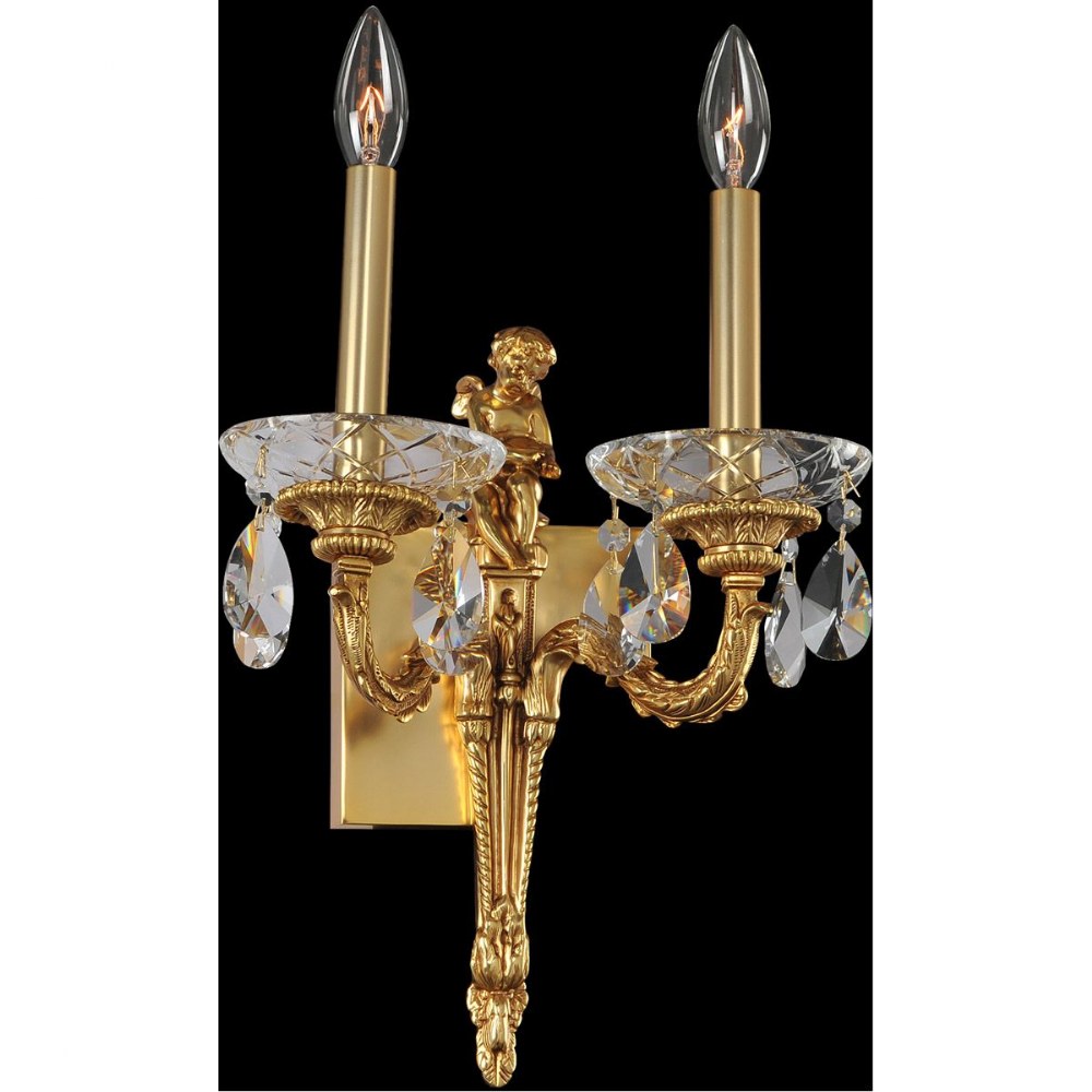 Allegri Lighting-020422-003-FR001-Marseille - Two Light Wall Bracket   Antique Brass Finish with Firenze Clear Crystal