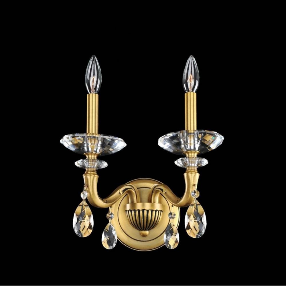 Allegri Lighting-021721-032-FR001-Jolivet - Two Light Wall Bracket   Historic Brass Finish with Firenze Clear Crystal