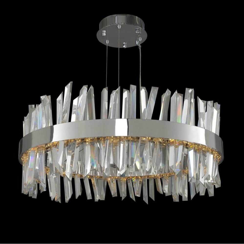 Allegri Lighting-030255-010-Glacier - 32 Inch LED Round Pendant   Chrome Finish with Firenze Clear Crystal