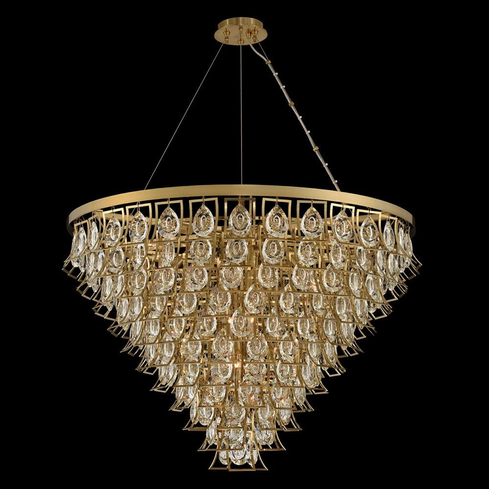 Allegri Lighting-031953-039-FR001-Carmella - Eighteen Light Adjustable Pendant Brushed Brass  Chrome Finish with Firenze Clear Crystal