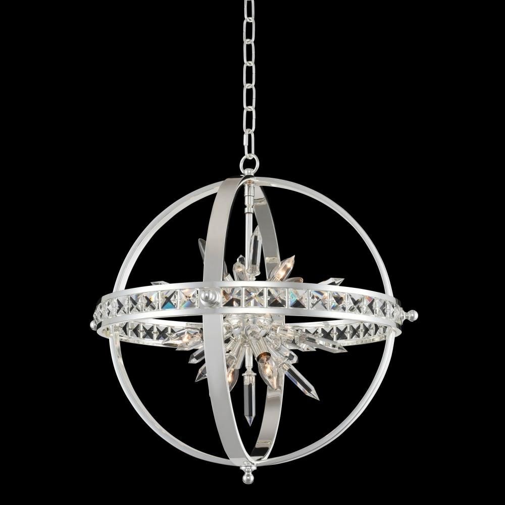 Allegri Lighting-033650-014-FR001-Angelo - Six Light Pendant Polished Silver  Polished Silver Finish with Firenze Crystal