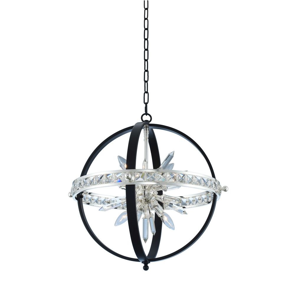 Allegri Lighting-033650-050-FR001-Angelo - Six Light Pendant Matte Black/Polished Silver  Polished Silver Finish with Firenze Crystal