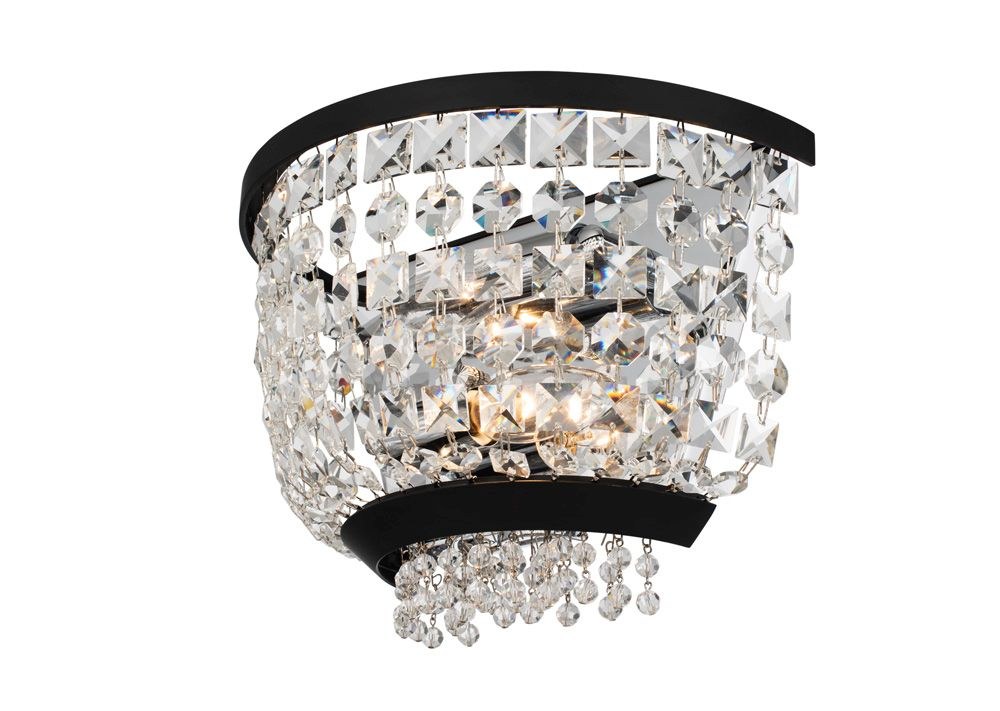 Allegri Lighting-037321-052-FR001-Terzo - 2 Light Wall Sconce   Matte Black/Polished Chrome Finish with Firenze Crystal
