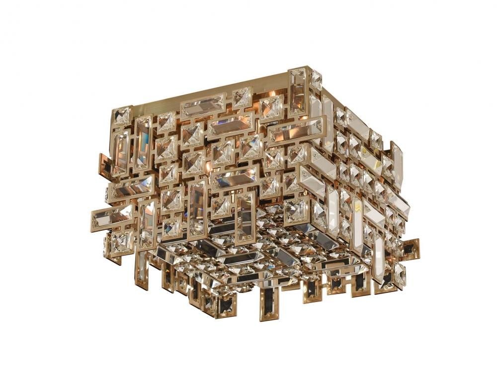 Allegri Lighting-11193-038-FR001-Vermeer - Four Light Square Flush Mount   Brushed Champagne Gold Finish with Firenze Clear Crystal
