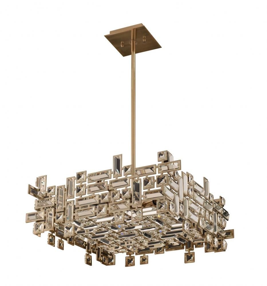 Allegri Lighting-11196-038-SE001-Vermeer - Eight Light Square Pendant   Brushed Champagne Gold Finish with Swarovski Elements Clear Crystal