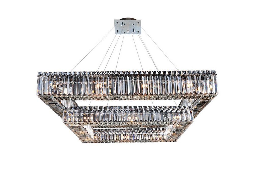 Allegri Lighting-11781-010-FR001-Quadro - Twenty-Eight Light Square 2-Tier Pendant   Chrome Finish with Firenze Clear Crystal