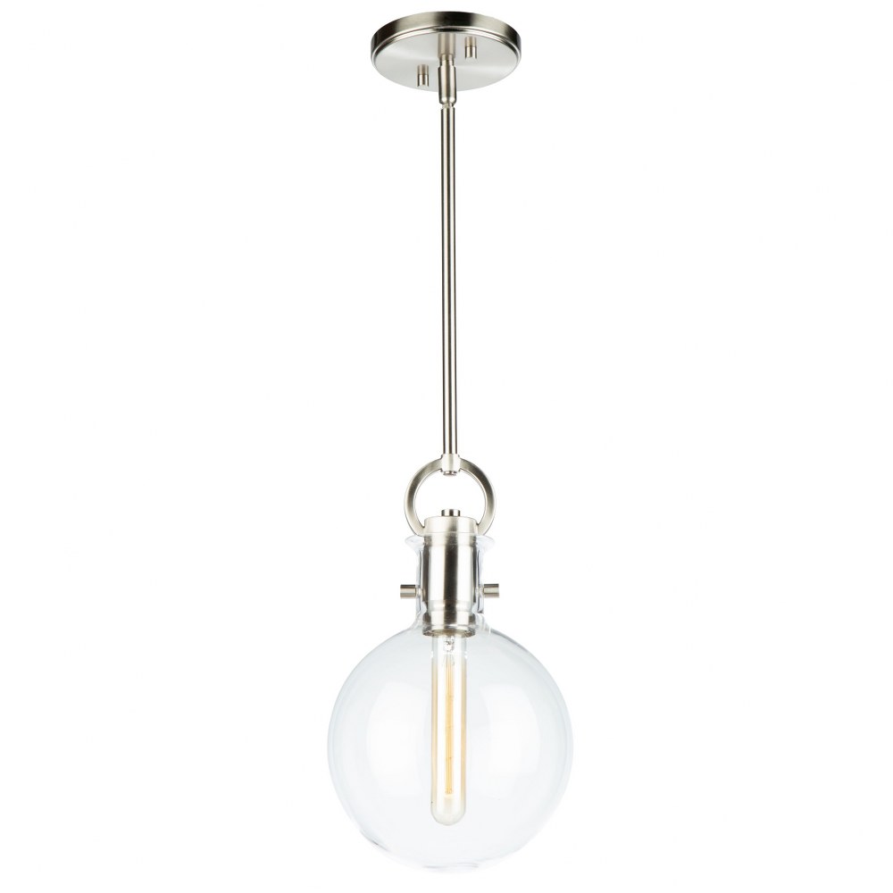 Artcraft Lighting-AC10120SN-Single-1 Light Pendant-8 Inches Wide by 13.5 Inches High Satin Nickel  Polished Brass Finish with Clear Glass