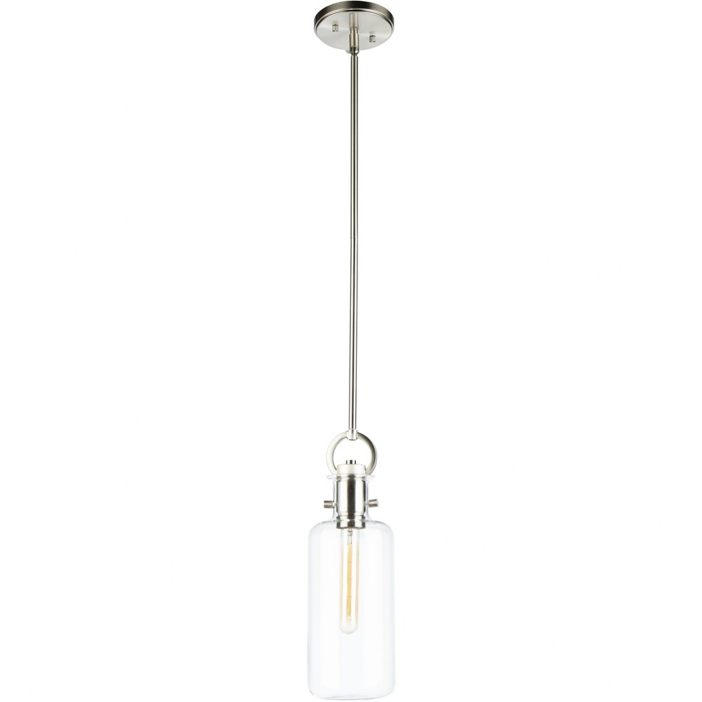 Artcraft Lighting-AC10121SN-Single-1 Light Pendant-5 Inches Wide by 15.5 Inches High   Satin Nickel Finish with Clear Glass