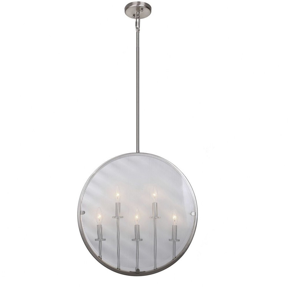 Artcraft Lighting-AC10301SN-Harbor Point-Five Light Pendant-3.5 Inches Wide by 21 Inches High Satin Nickel  Satin Nickel Finish with Striped White Transparent Glass