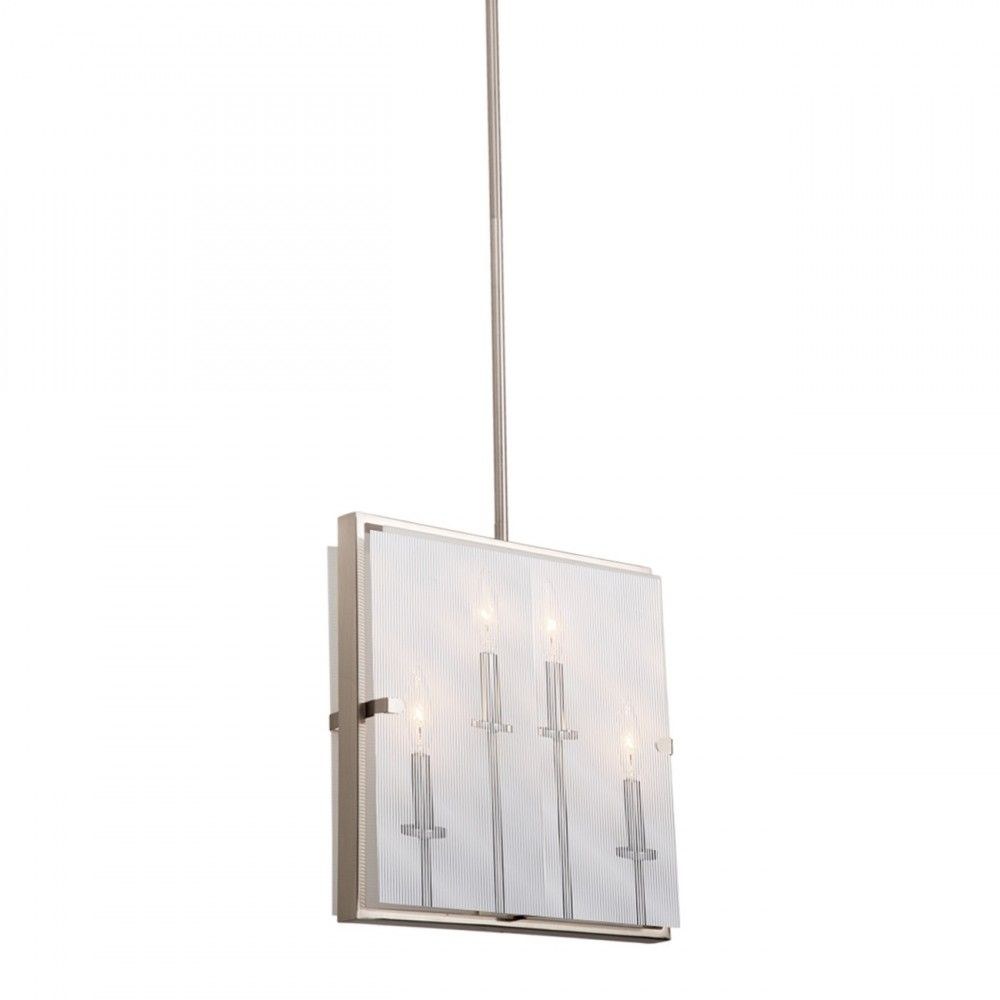 Artcraft Lighting-AC10302SN-Harbor Point-Four Light Pendant-3.75 Inches Wide by 14 Inches High Satin Nickel  Satin Nickel Finish with Striped White Transparent Glass