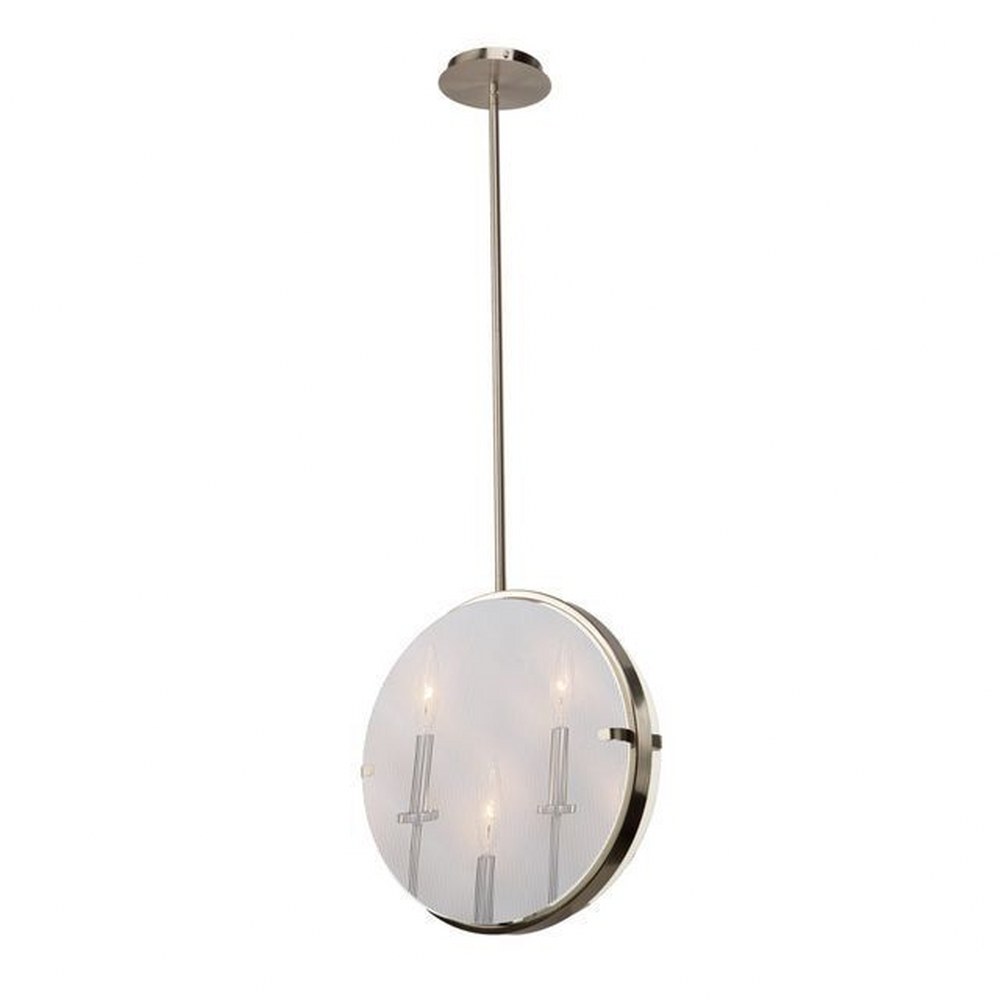 Artcraft Lighting-AC10303SN-Harbor Point-Three Light Pendant-4 Inches Wide by 15 Inches High Satin Nickel  Satin Nickel Finish with Striped White Transparent Glass