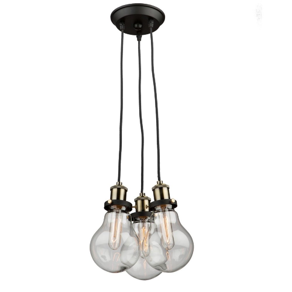 Artcraft Lighting-AC10483-Edison - 3 Light Chandelier   Matte Black/Vintage Brass Finish with Clear Glass