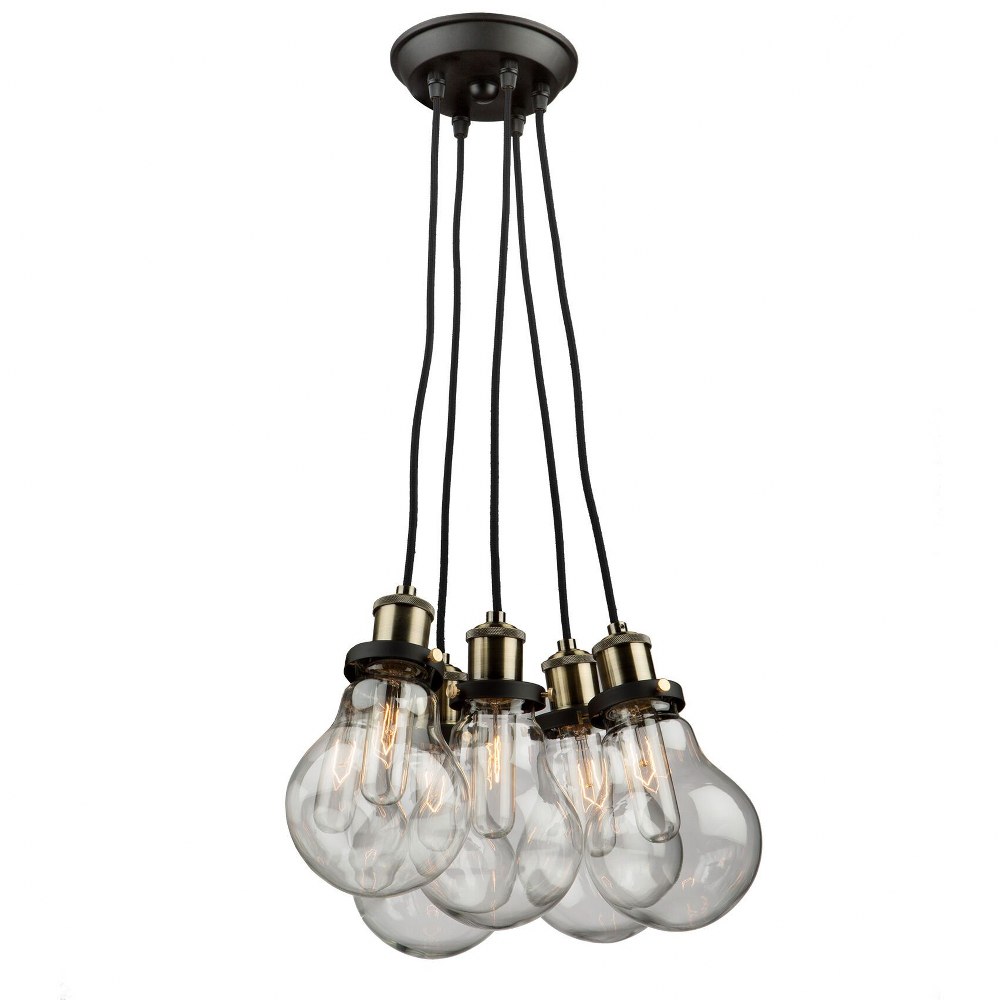 Artcraft Lighting-AC10485-Edison - 5 Light Chandelier   Matte Black/Vintage Brass Finish with Clear Glass