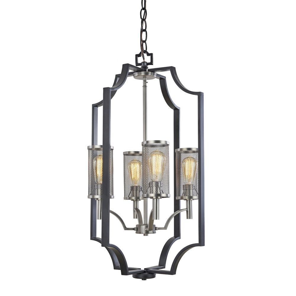 Artcraft Lighting-AC10494-Oxford-4 Light Chandelier in Urban Retro Style-18 Inches Wide by 32 Inches High   Matte Black/Antique Nickel Finish with Metal Mesh Shade