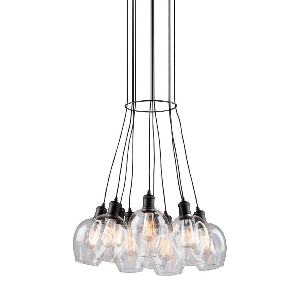 Artcraft Lighting-AC10731BK-Clearwater-10 Light Chandelier in Restoration Style-22 Inches Wide by 10 Inches High Semi Gloss Black  Vintage Brass Finish with Clear Glass