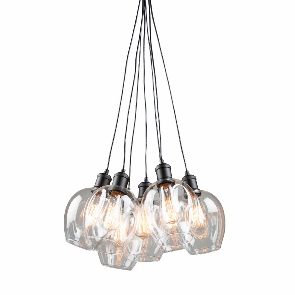 Artcraft Lighting-AC10737BK-Clearwater-7 Light Chandelier in Restoration Style-18 Inches Wide by 10 Inches High Semi Gloss Black  Vintage Brass Finish with Clear Glass