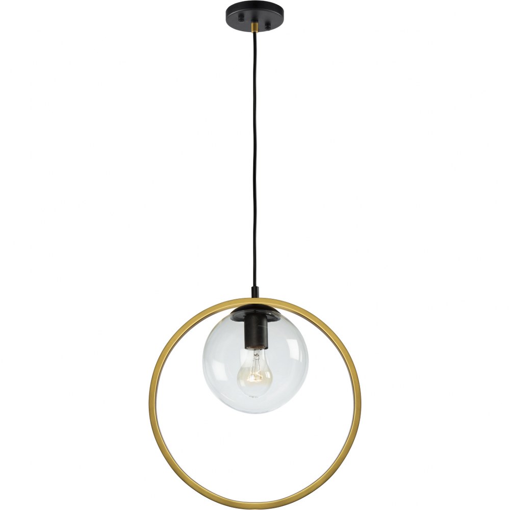 Artcraft Lighting-AC10890VB-Lugano - 1 Light Pendant   Black/Vintage Brass Finish with Clear Glass