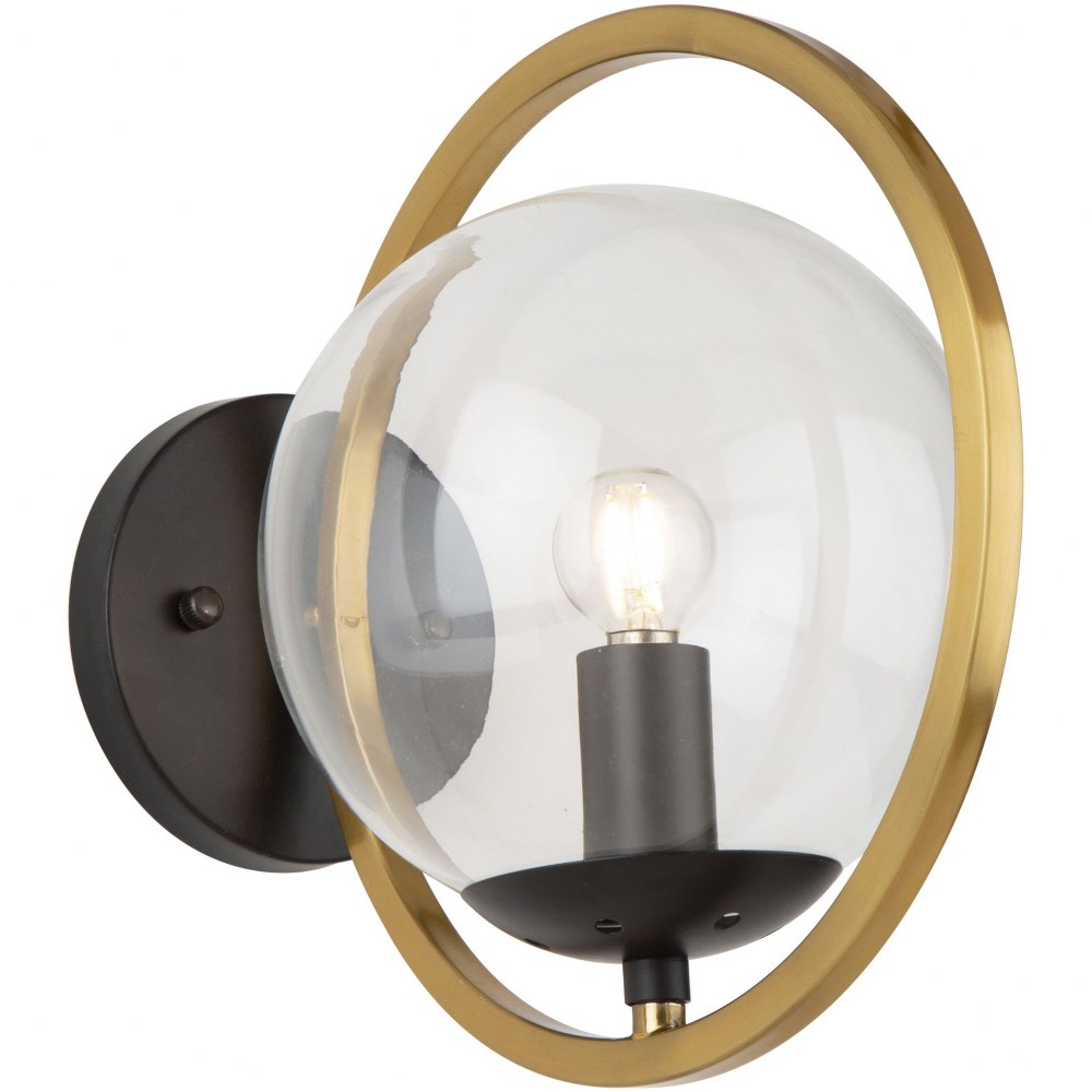 Artcraft Lighting-AC10891VB-Lugano - 1 Light Wall Mount   Black/Vintage Brass Finish with Clear Glass