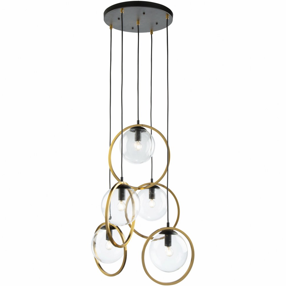 Artcraft Lighting-AC10895VB-Lugano - 5 Light Pendant   Black/Vintage Brass Finish with Clear Glass