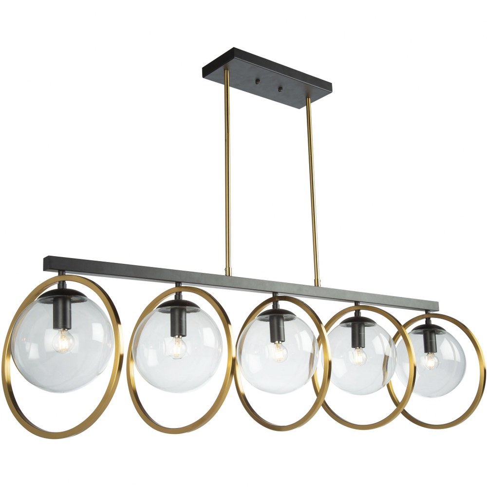 Artcraft Lighting-AC10896VB-Lugano - 5 Light Island   Black/Vintage Brass Finish with Clear Glass