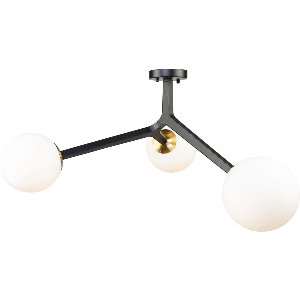 Artcraft Lighting-AC10973VB-Ravello - 3 Light Pendant   Black/Harvest Brass Finish with Opal Glass