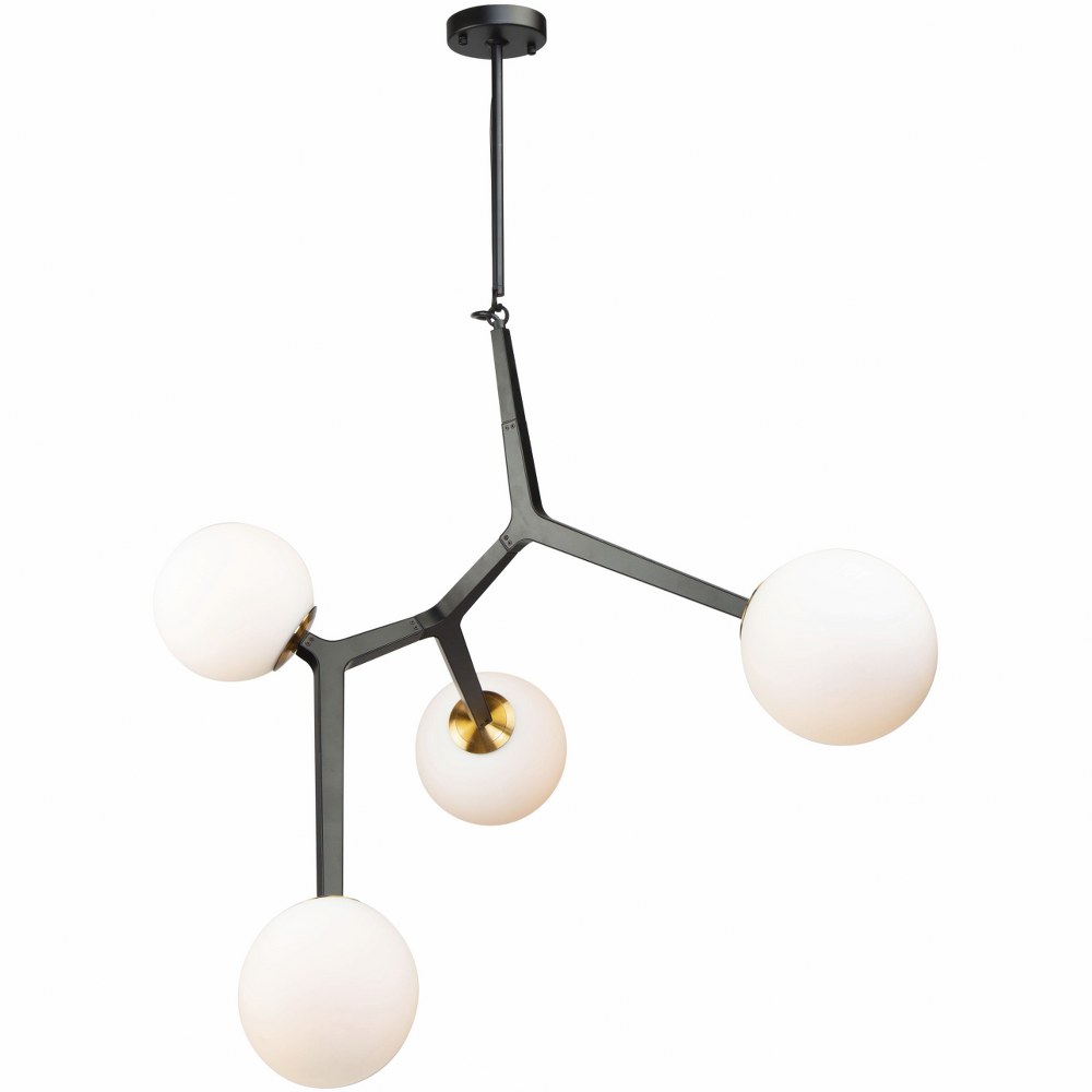 Artcraft Lighting-AC10974VB-Ravello-4 Light Pendant-23 Inches Wide by 31.5 Inches High   Black/Harvest Brass Finish with Opal Glass