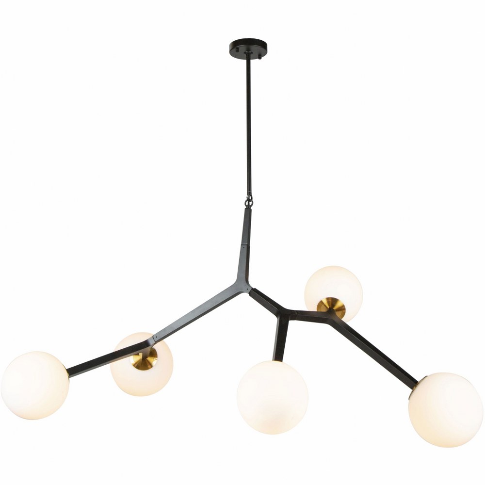 Artcraft Lighting-AC10975VB-Ravello - 5 Light Pendant   Black/Harvest Brass Finish with Opal Glass