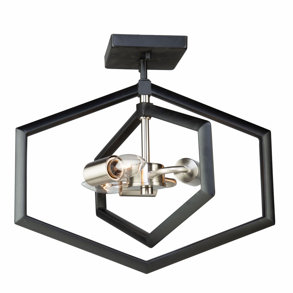 Artcraft Lighting-AC10993NB-Preston - 3 Light Pendant   Semi Matte Black/Brushed Nickel Finish