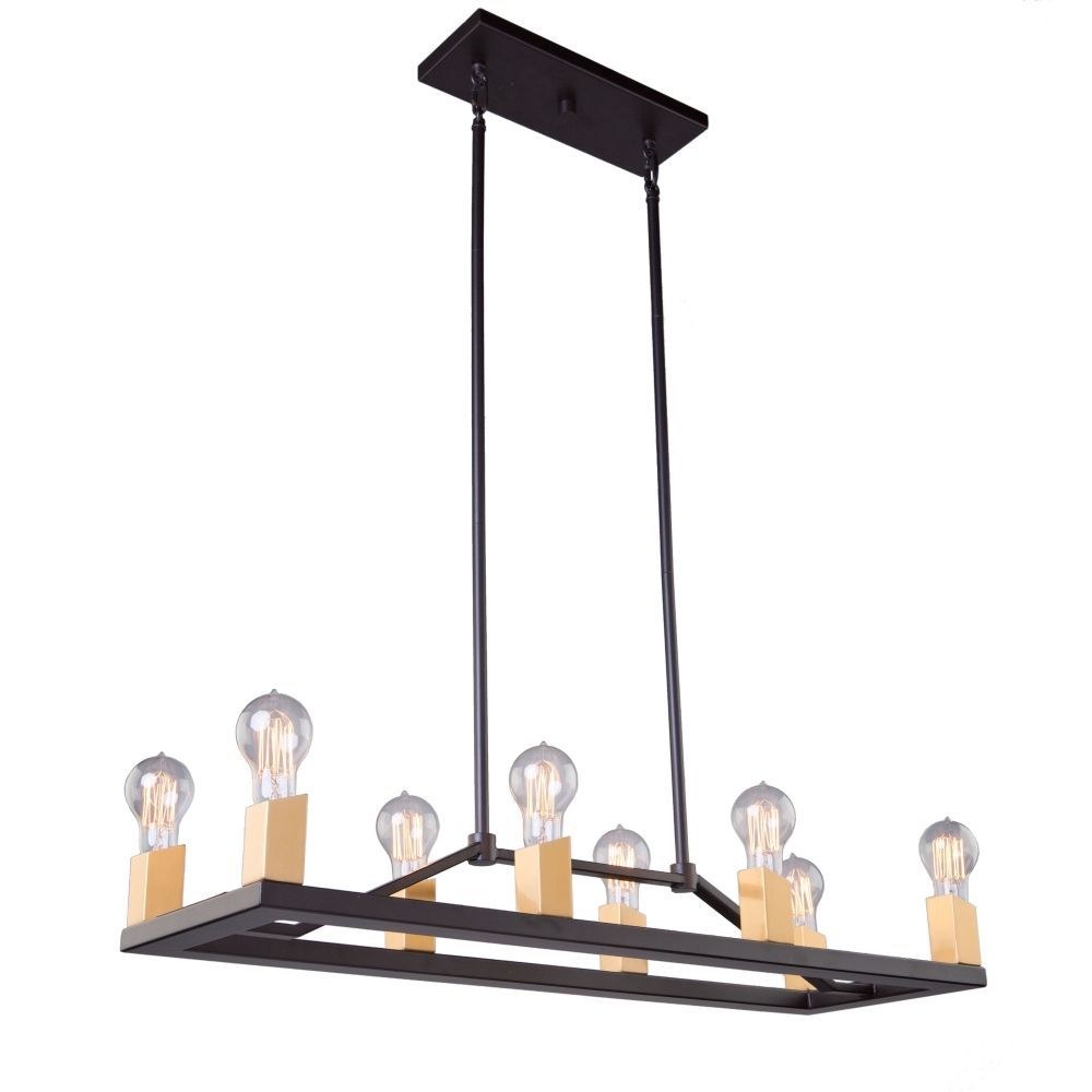 Artcraft Lighting-AC11109-Skyline-8 Light Island in Transitional Style-11.47 Inches Wide by 4.75 Inches High   Dark Bronze/Satin Brass Finish