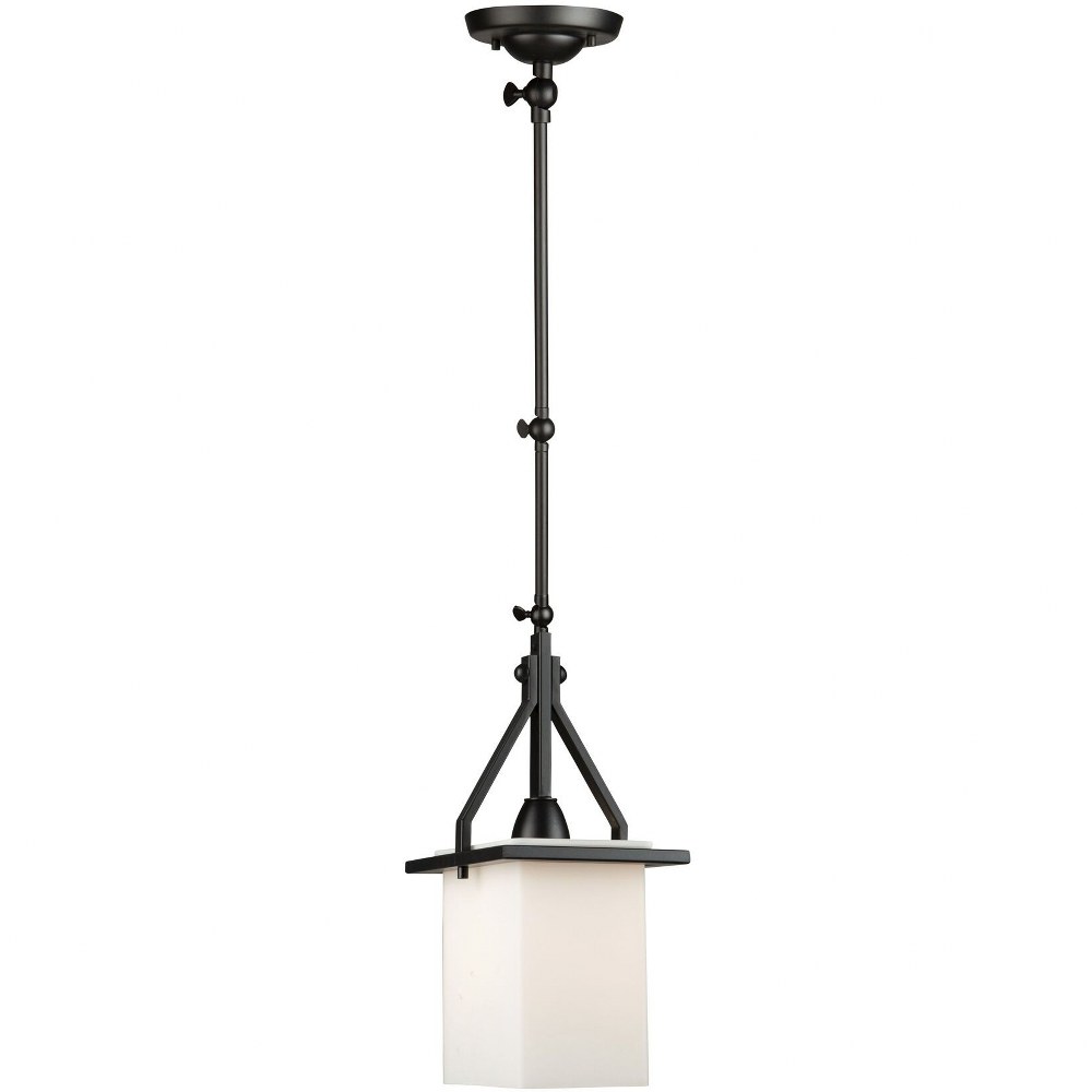 Artcraft Lighting-AC11240BK-Brydon-1 Light Rectangle Pendant in Industrial Style-5.75 Inches Wide by 35.9 Inches High Black  Black Finish with Matte Opal Glass