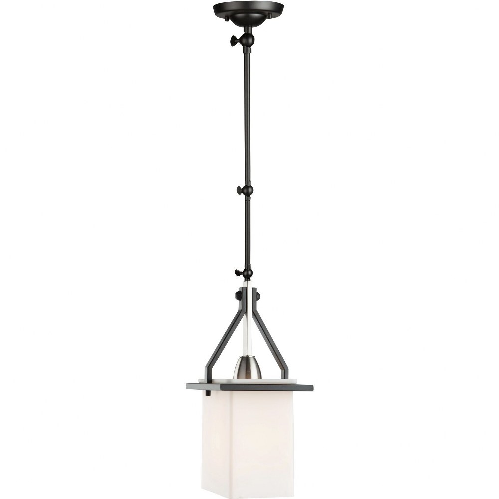 Artcraft Lighting-AC11240NB-Brydon-1 Light Rectangle Pendant in Industrial Style-5.75 Inches Wide by 35.9 Inches High Black/Brushed Nickel  Black Finish with Matte Opal Glass