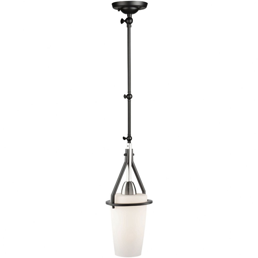 Artcraft Lighting-AC11241NB-Brydon-1 Light Cylinder Pendant in Industrial Style-6.37 Inches Wide by 37.32 Inches High Black/Brushed Nickel  Black Finish with Matte Opal Glass