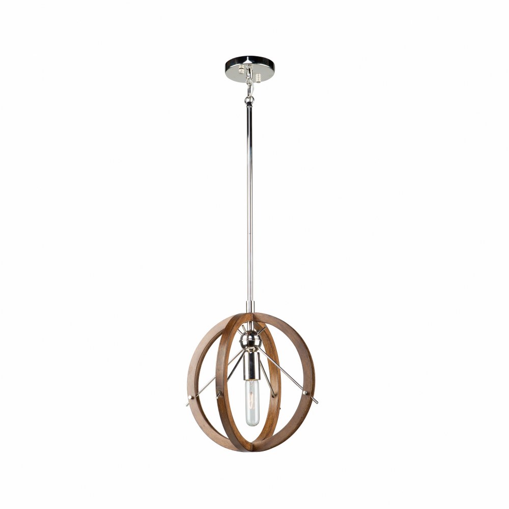 Artcraft Lighting-AC11551PN-Abbey-1 Light Pendant-12 Inches Wide by 13 Inches High   Faux Wood/Polished Nickel Finish