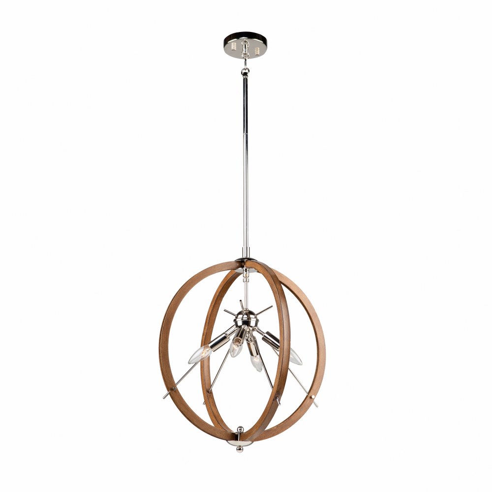 Artcraft Lighting-AC11554PN-Abbey-4 Light Pendant-18 Inches Wide by 21 Inches High   Faux Wood/Polished Nickel Finish