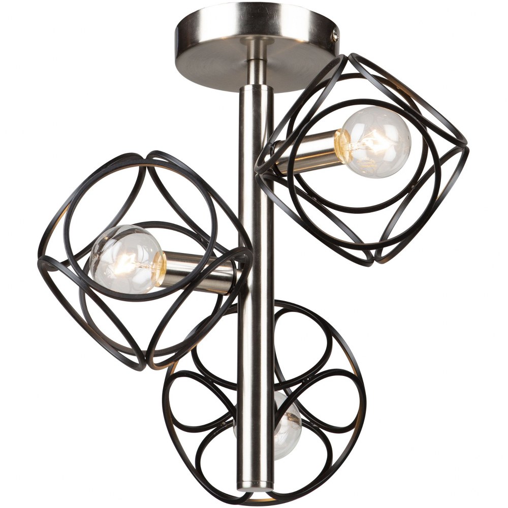 Artcraft Lighting-AC11563NB-Sorrento-3 Light Semi-Flush Mount-12.5 Inches Wide by 12.5 Inches High   Matte Black/Satin Nickel Finish