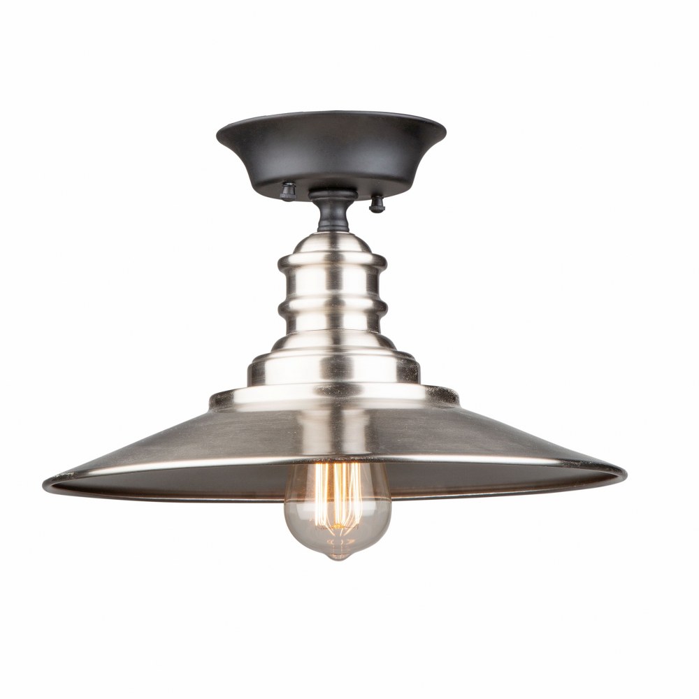 Artcraft Lighting-AC11664BN-Broxton-1 Light Semi-Flush Mount-12 Inches Wide by 7.5 Inches High   Brushed Nickel Finish