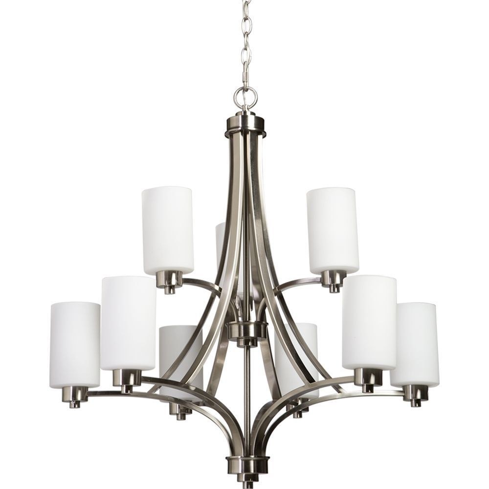 Artcraft Lighting-AC1309PN-Parkdale-9 Light 2-Tier Chandelier-28 Inches Wide by 29 Inches High Polished Nickel  White Finish with Opal White Glass